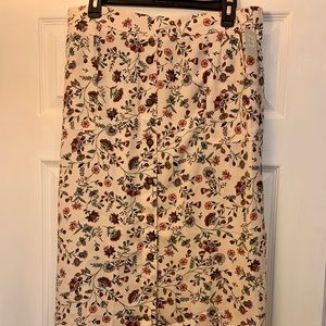 Floral Button Front Shirttail Hem Midi Skirt
